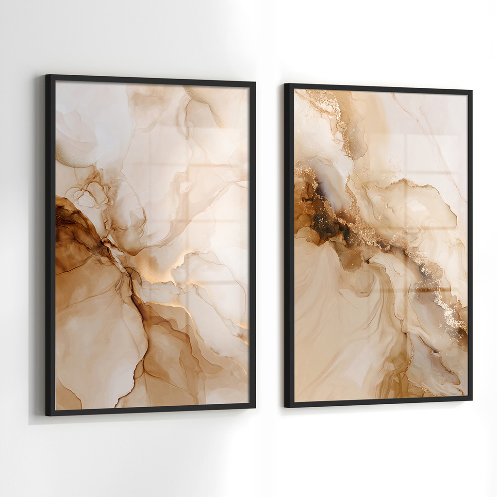 Quadros com Moldura e Acrilico Cristal Vidro Cozinha Tons Terrosos Kit 2 Quadros para Sala Quarto