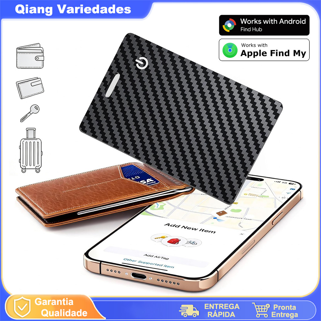 Rastreador Cartão Ultrafino Fibra Carbono Compatível Apple Find My e Android Find Hub, Tag Localizador Sem Fio