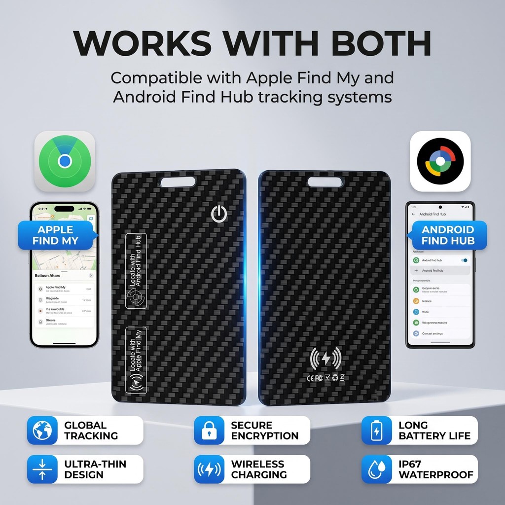 Suporte Apple Find e Android Find Hub Cartão Anti-perda inteligente IP68 à prova d'água 70dB + alarme de alto Decibel 3-