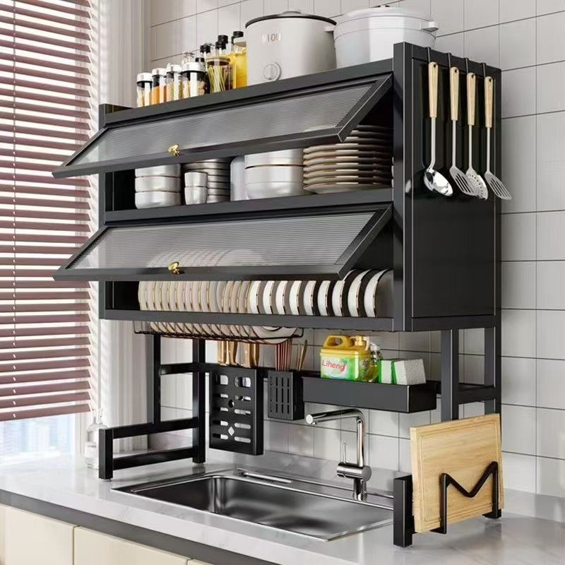 Escorredor De Louça Cozinha Suspensa 3 Camadas Organizador Modula Autosustentavel Pia Rack  poeira porta