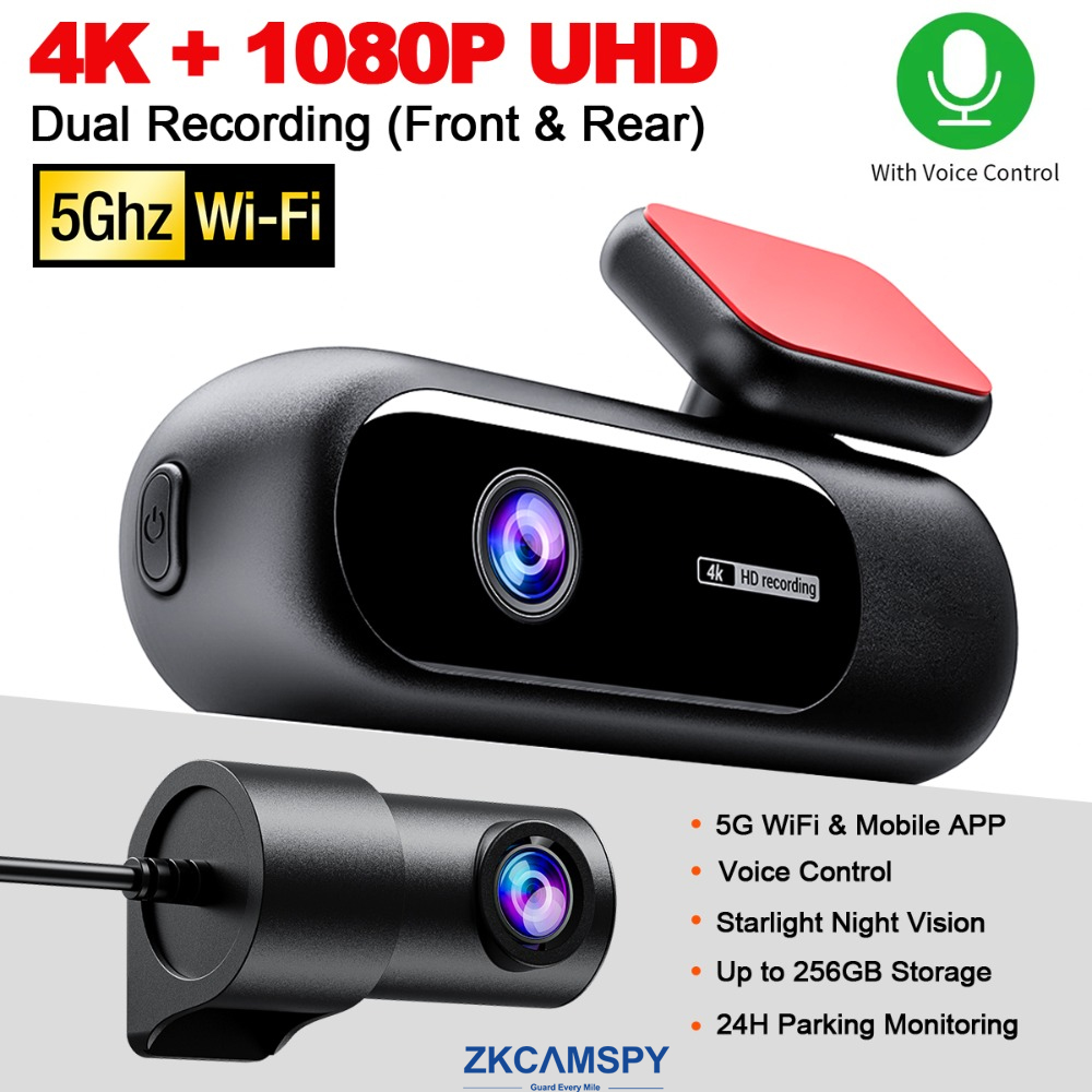 Dash Cam WiFi 4K 1080P Gravador De Câmera De Carro DVR Monitor De Estacionamento Com Controle De Voz