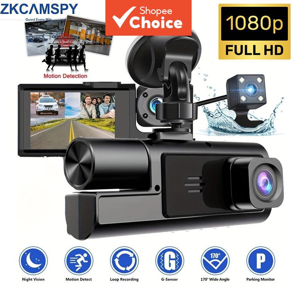 Câmera De Estacionamento Traseira Da Cabine Frontal De Três Lentes 1080p Dash Cam Gravador Dvr De Carro