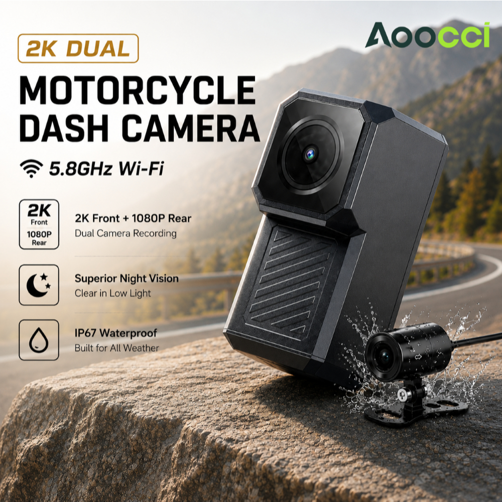 AOOCCI R1 Motocicleta Dash Cam 2K Frente 1080P Traseira Sony Sensor Câmera Dupla 5GHz WiFi Visão Noturna IP67