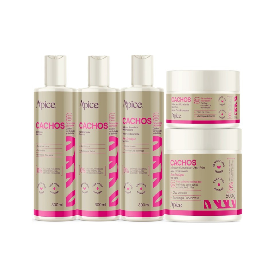 Kit Apice Shampoo, Condicionador, Gelatina, Máscara 300g E Ativador 500ml NOVA FRAGÂNCIA