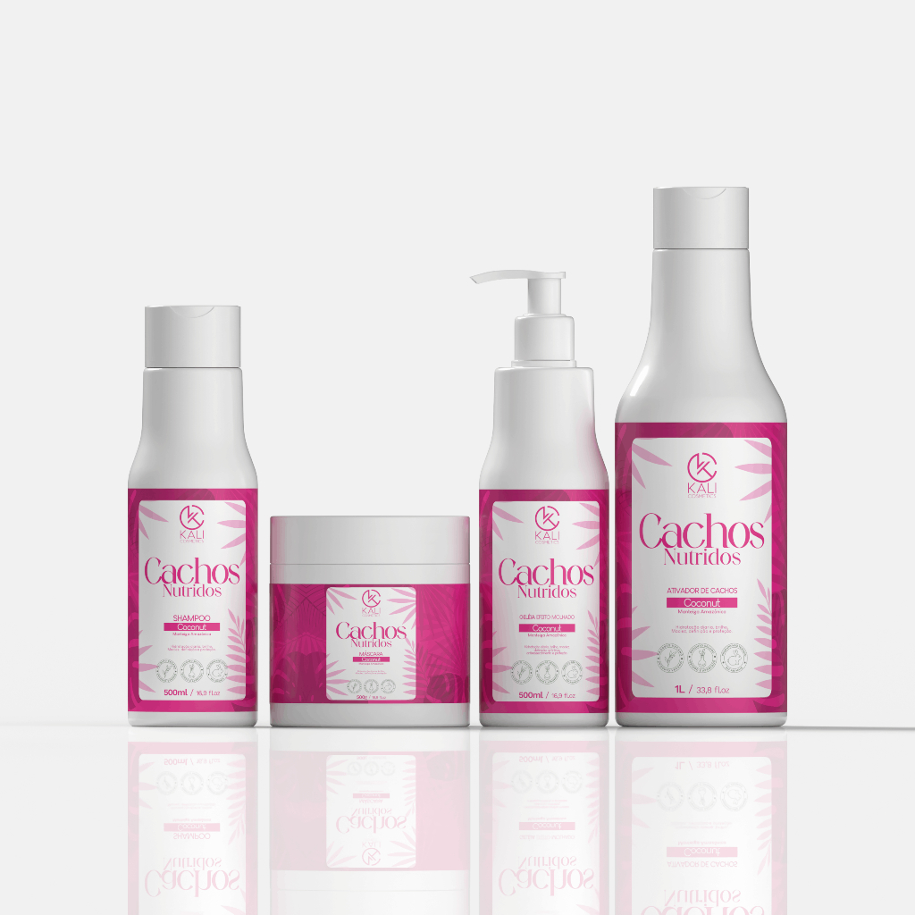 Kit Ativador Modelador 1L + Shampoo Cachos 500ml + Máscara 500g + Gelatina Umidificadora 500ml