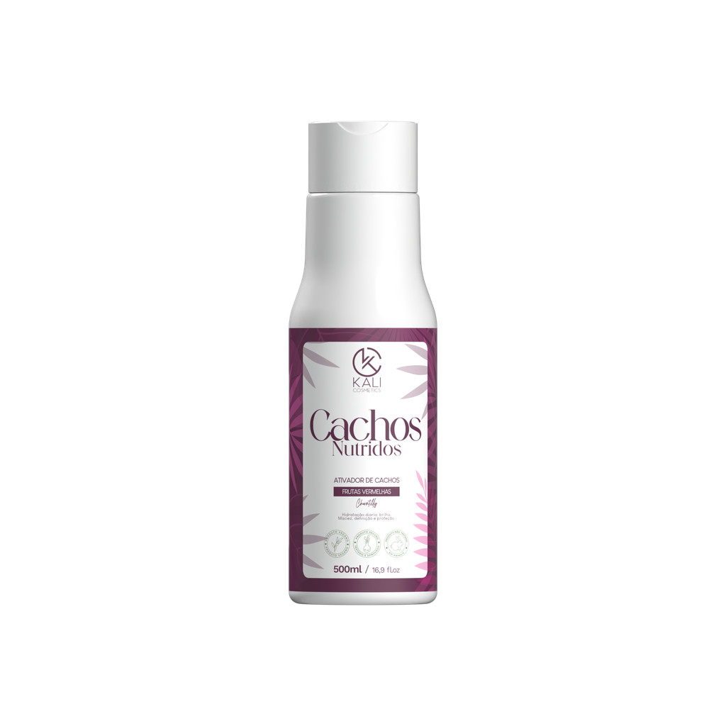 Kit Ativador de Cachos 500ml + Shampoo Hidratante 500ml + Máscara Nutrição 500g Frutas Vermelhas