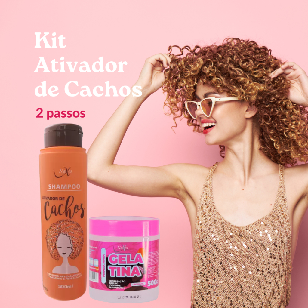Kit Ativador de Cachos Naxos Shampoo + Gelatina 500ml Cachos Definidos