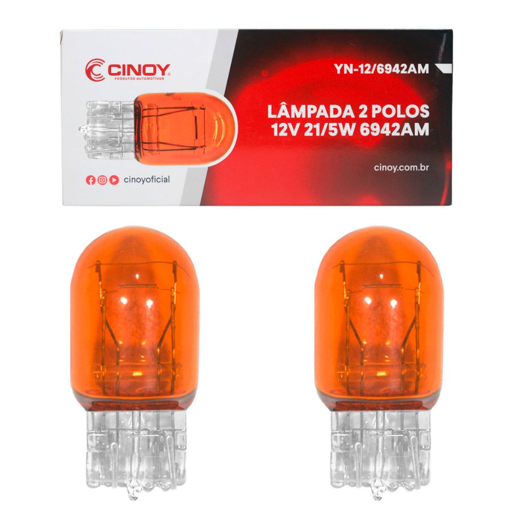 Par Lampada Super Pingão T20 12V 21/5W Ambar 2 Polos Automotiva