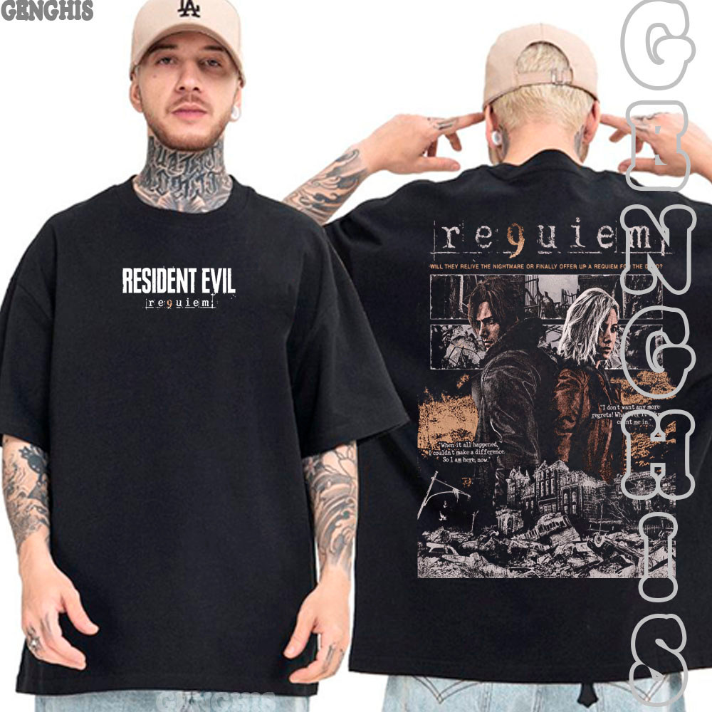 Camiseta Resident Evil Requiem 9 Grace e Leon Jogo Game Zumbi Camisa Basica e Oversized Unissex