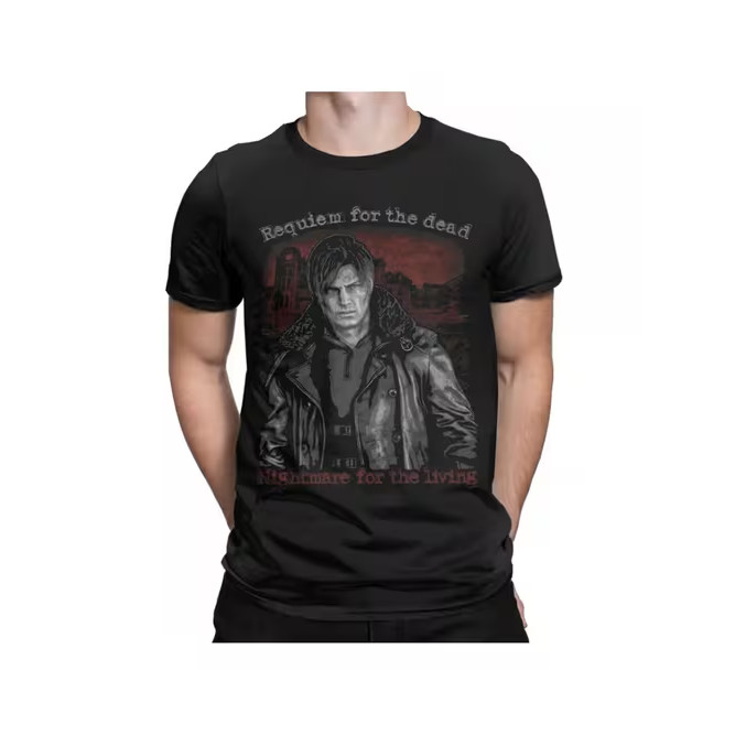 Camiseta Masculina Feminina Oversized Estampa Resident Evil Leon Kennedy Requiem For The Dead T-shirt Streetwear
