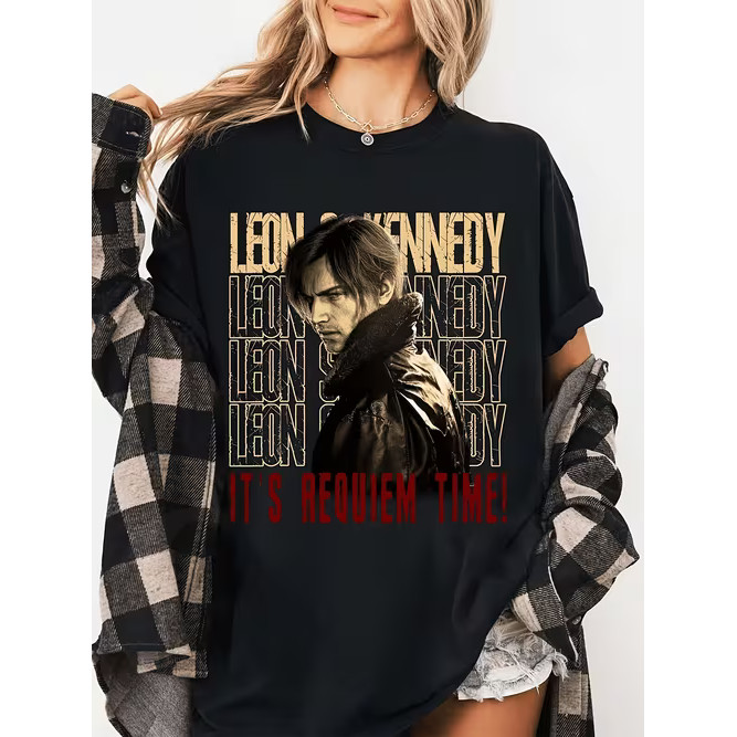 Camiseta Masculina Feminina Oversized Estampa Resident Evil Leon Kennedy Requiem Time T-shirt Streetwear