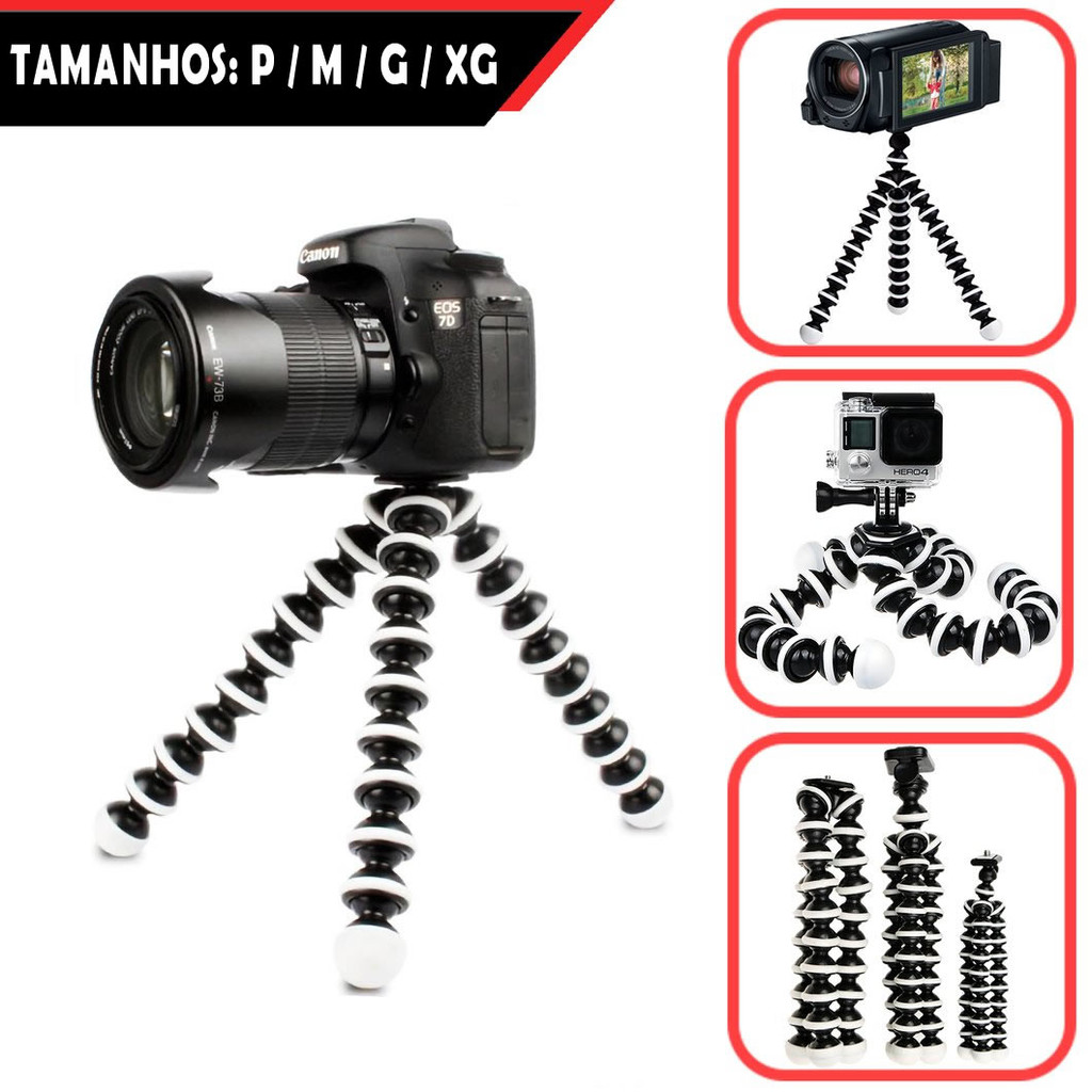 Tripé Flexível Câmera de Ação Fotográfica DSLR Mirrorless Celular Gorillapod Vários Tamanhos