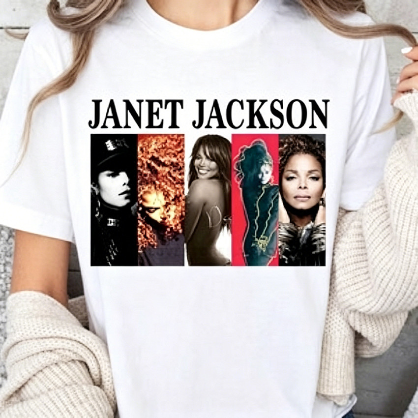Camiseta Masculina Feminina Oversized Estampa Janet Jackson Cantora Retrospectiva de Álbuns T-shirt Streetwear