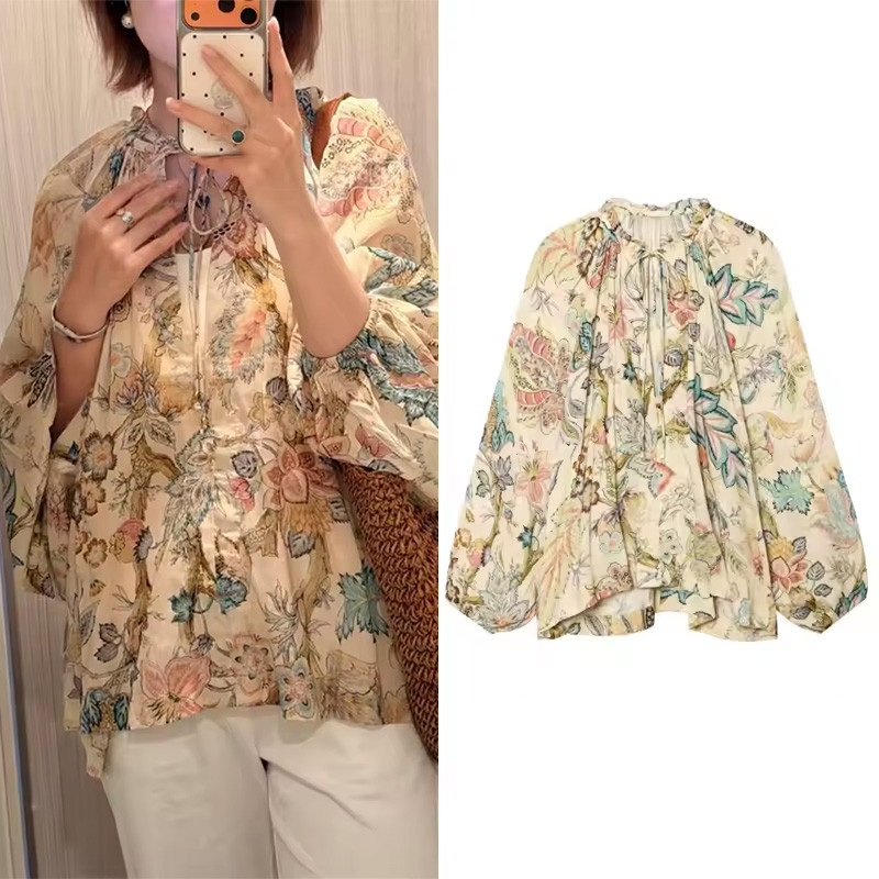 Camisa Casual Estampada Com Gola Redonda E Manga Comprida Solta 202609-2