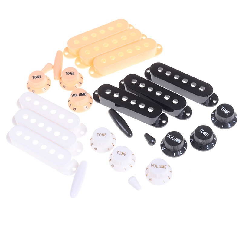 Kit 3 Capas Captador Single Coil + 3 Knobs + Ponteira Chave Seletora Para Guitarra - Cor Preta, Branca ou Bege