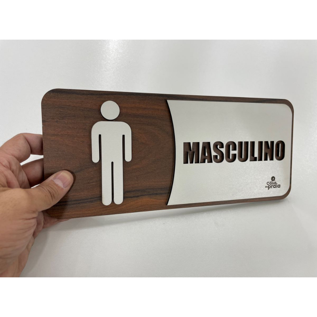 Banheiro Masculino Placa Decorativa Feita de MDF Super Moderno Cor Madeira