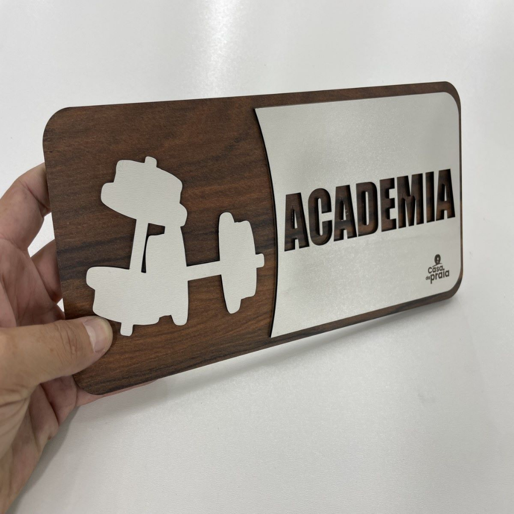 Placa De informação ACADEMIA feita De MDF Design Moderno Em Madeira