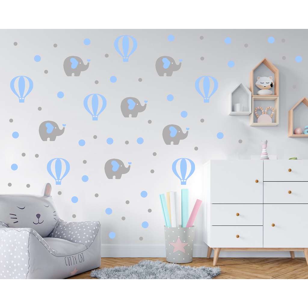 Adesivo de parede infantil elefantinho, elefante,  balão de ar quente quarto decoração menino menina