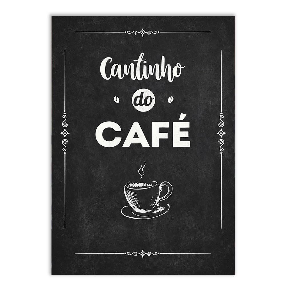 Placa Quadro Decorativo Cantinho do Café Estilo Retrô Preto Branco Xicara Quente Escritório Café Chá Bebida Quadro Decor