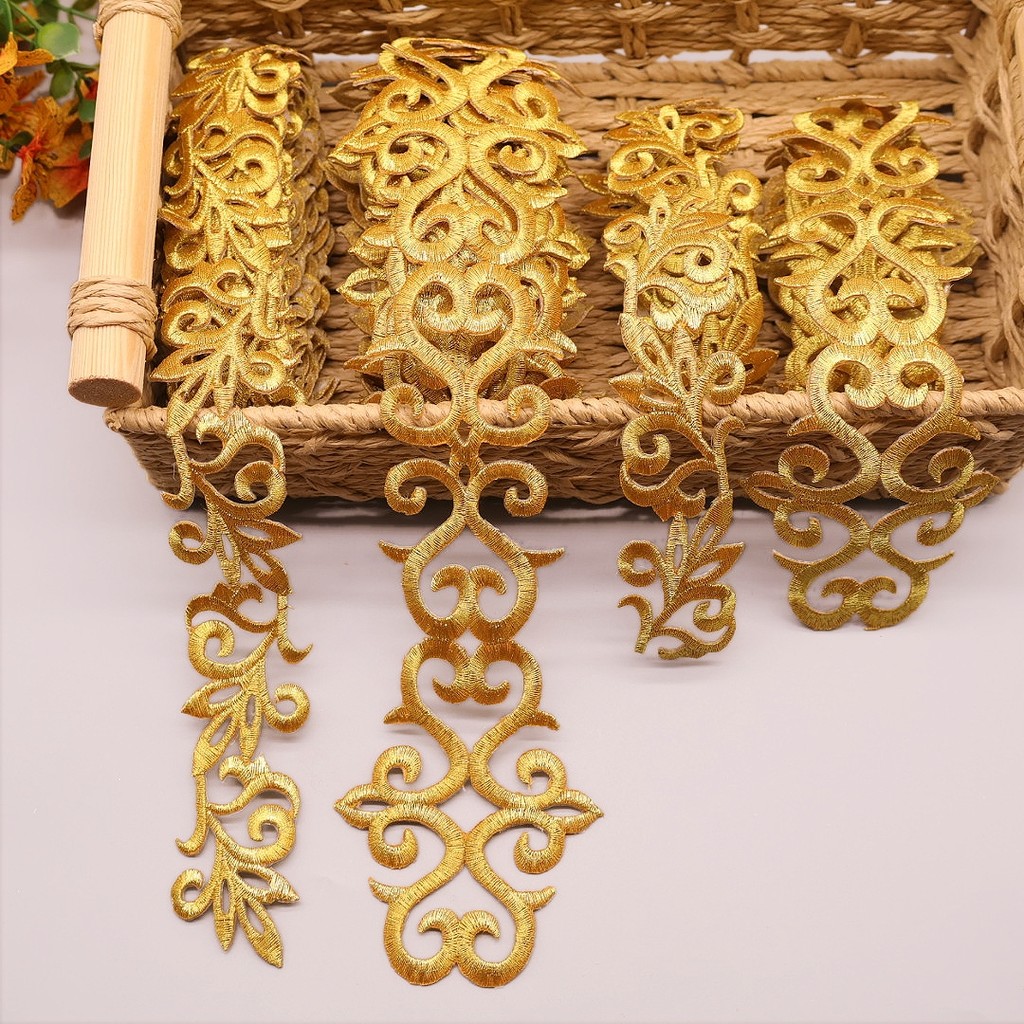 1M/4M Adesivo Quente Renda Dourada Guarnição Ferro Em Fita Artesanato DIY Roupas Vestido De Casamento Decoração Floral M