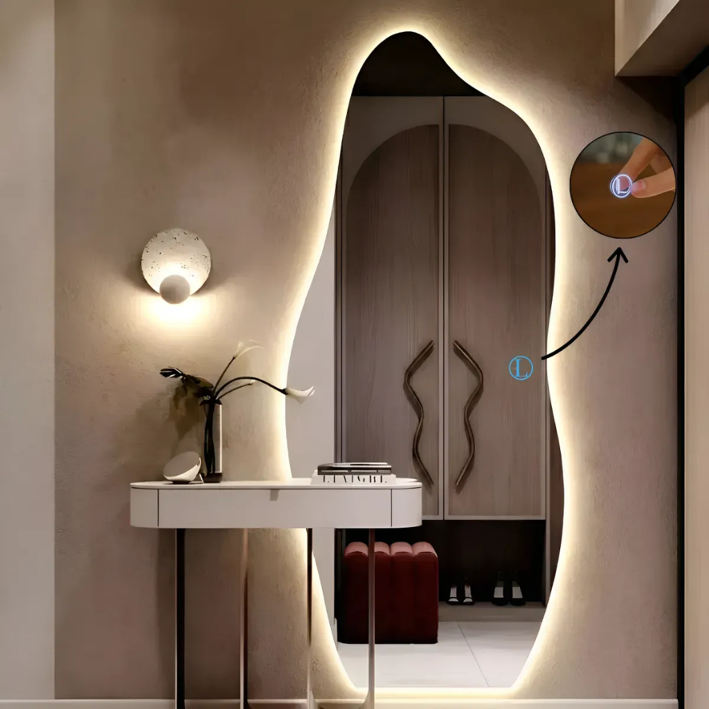 Espelho Lopazzi Orgânico com Led 150x50cm Grande Moderno Quente Frio Suporte de Parede Decoração Pinterest