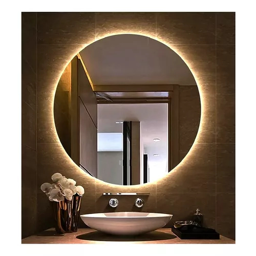 Espelho Decorativo Redondo 70Cm Led Branco Quente com Suporte Banheiro Decoração Lavabo Parede