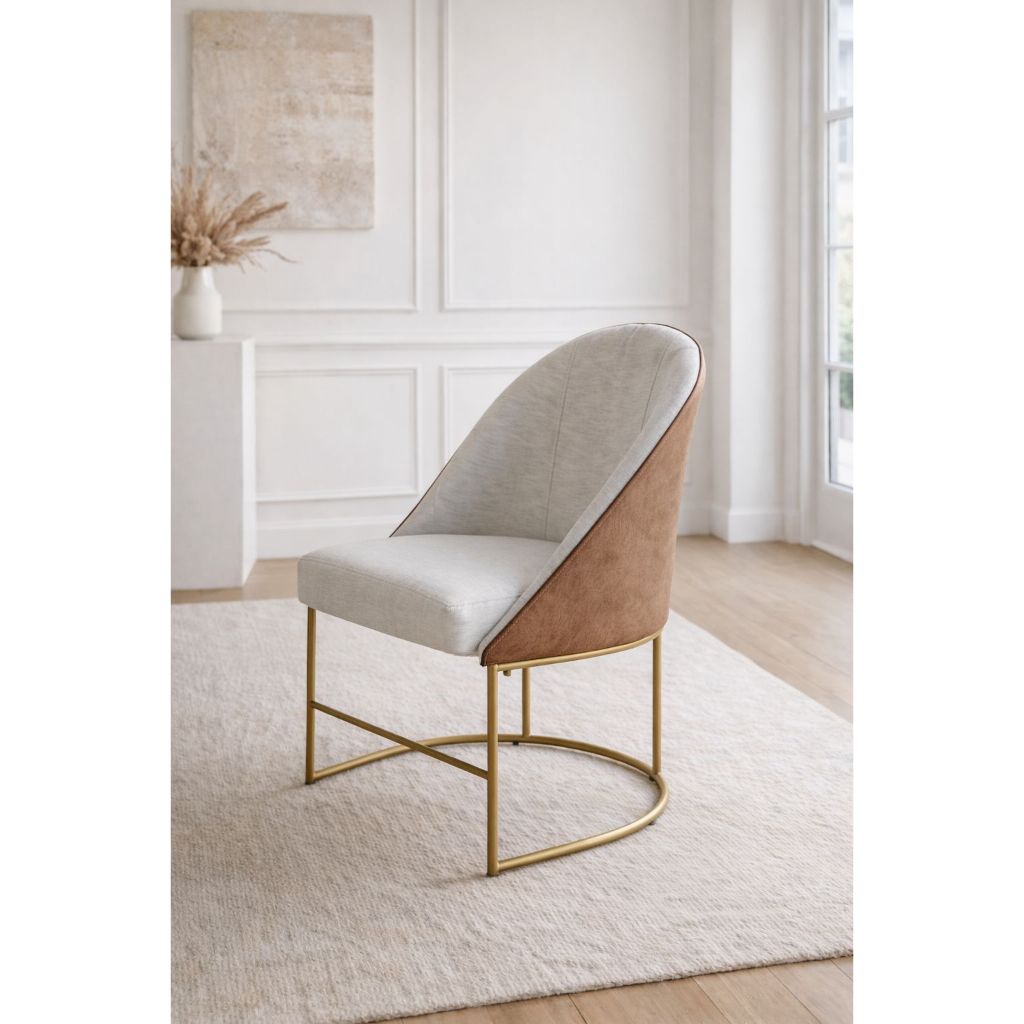 Cadeira Soft -Sala- Consultório- Recepção Design Elegante e Versátil e Base Dourada Tecido Linho e Corino