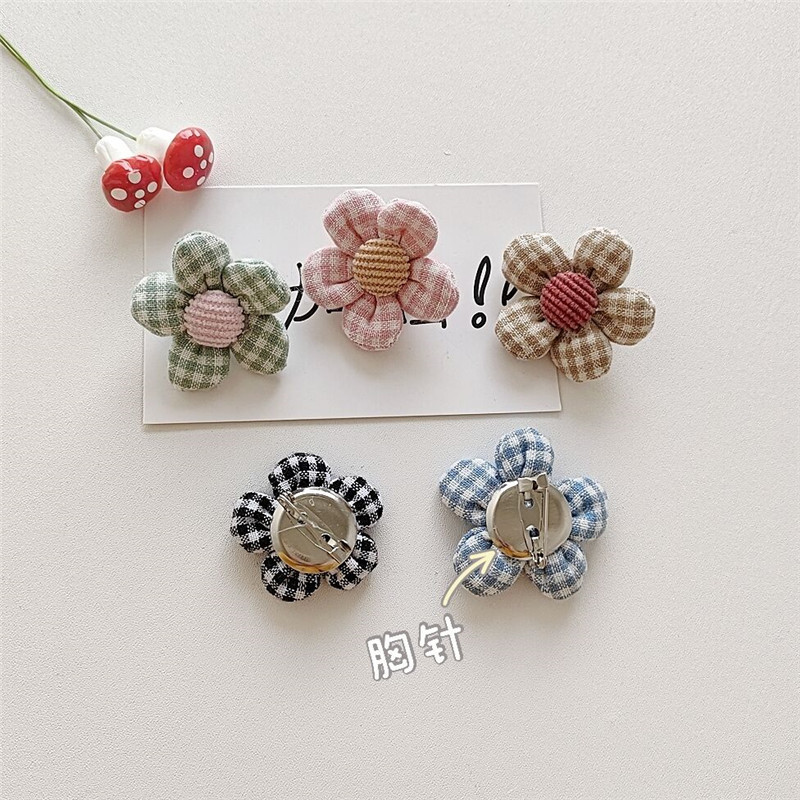 Broche Floral Xadrez de Linho Mori, Alfinete de Tecido Artesanal Fofo, Decoração Versátil para Bolsas, Joia Feminina par