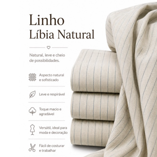 Tecido Linho Líbia Natural ( 1m x 1,40m ) elegante,resistente e versátil. Ideal para moda, decoração e projetos.