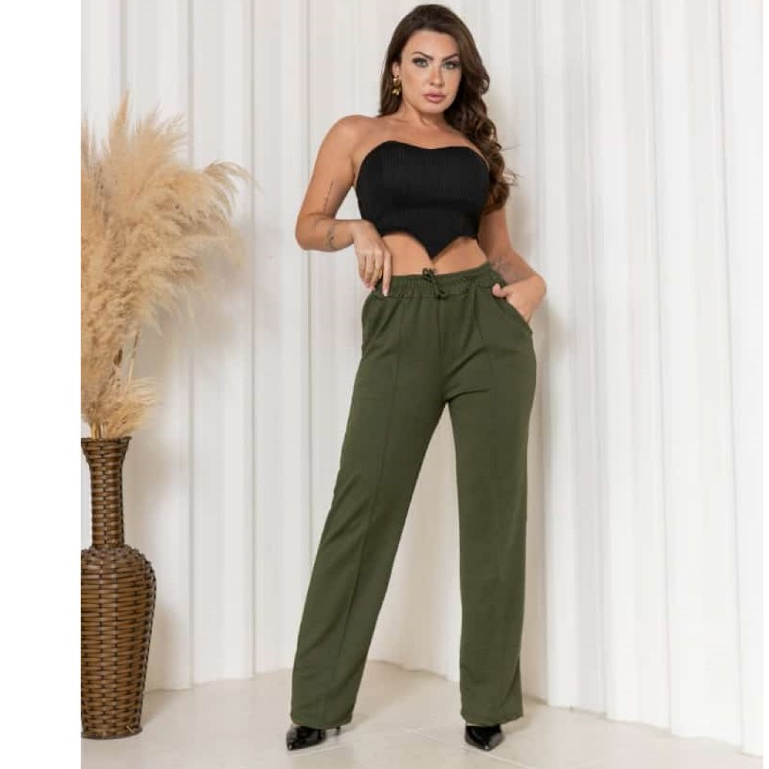 Calça Verde Militar linho confortável Quentinha Macia Confortável Aconchegante Tecido natural Alta qualidade Versátil Elegante Estilosa Leve Suave Prática Moda Casual Clássica Feminina
