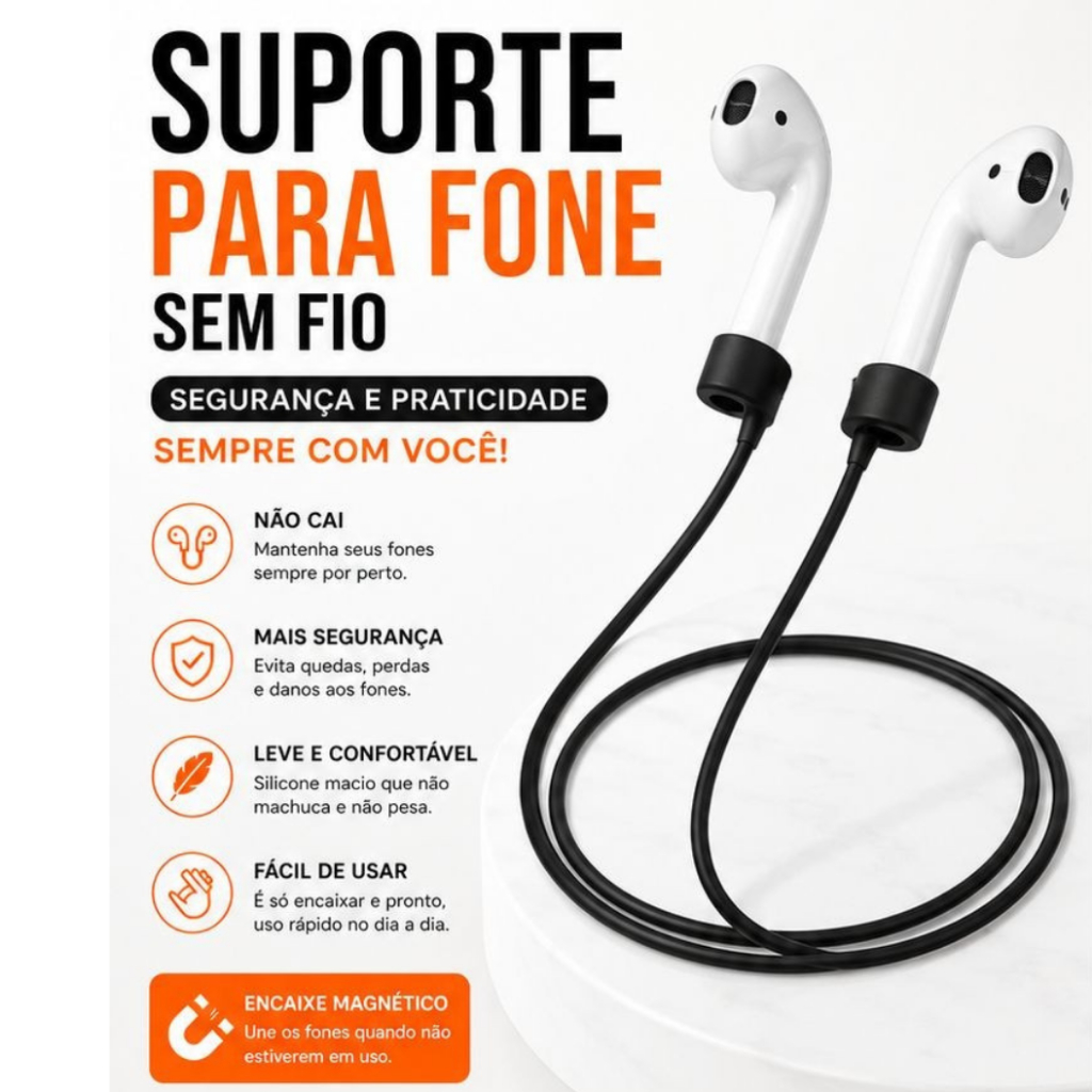 Fio Suporte Cordão Silicone Para Fones de Ouvido (Sem Fio) Para Corrida/ Academia/ Patins/ Estica e Confortáve