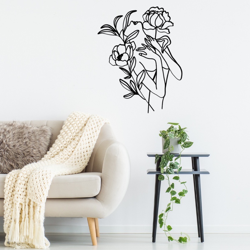 Quadro Decorativo Sala Quarto Cozinha Sala De Estar Aplique De Parede Vazado Mulher Flores Madeira Mdf 3mm