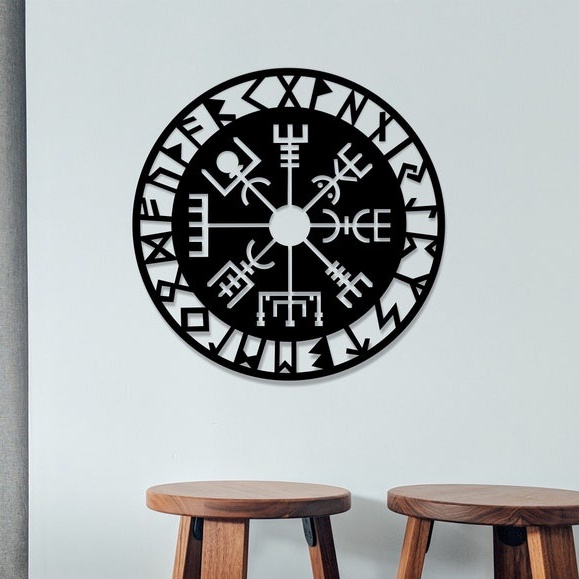 Quadro Decorativo Mandala Vegvisir Viking Aplique De Parede Vazado Decoração Sala Quarto Cozinha Bar Madeira Mdf 3mm