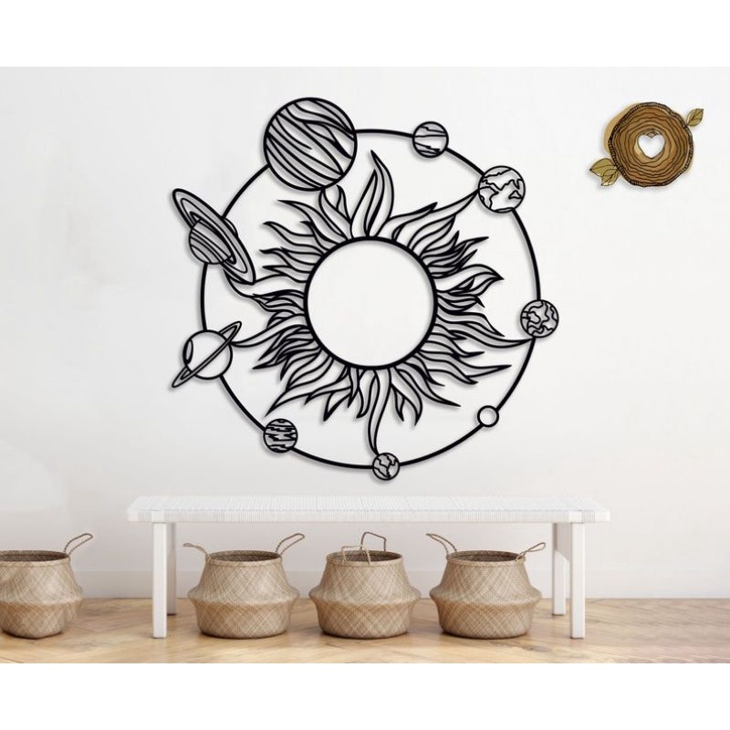 Quadro Decorativo Sistema Solar Universo Sol e Planetas MDF 3mm Aplique de Parede Quarto Sala Escritório