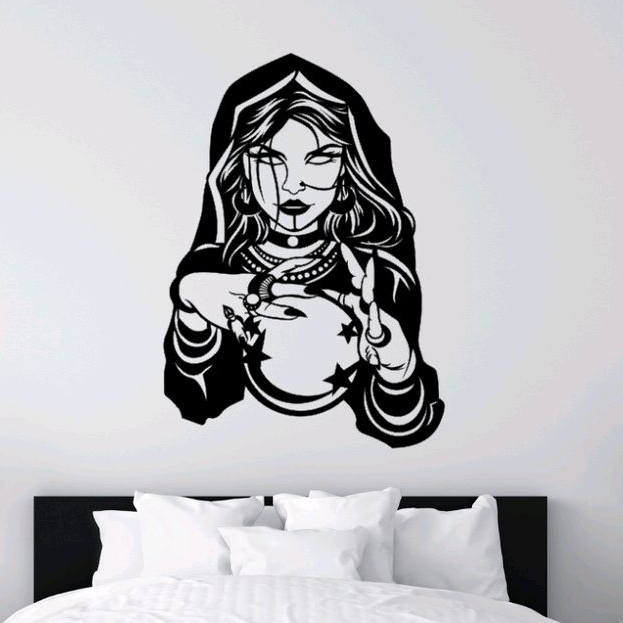 Quadro Decorativo Vidente Wicca Bruxa Bola de Cristal MDF 3mm Aplique de Parede Vazado Sala Quarto