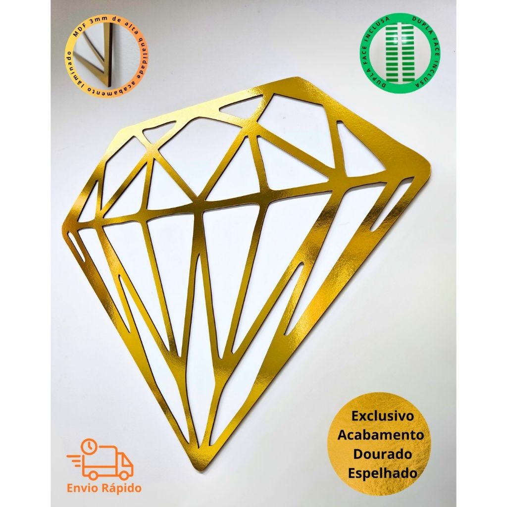 Aplique de Parede Vazado Quadro Decoração Quarto Sala Cozinha Diamante mdf 3mm