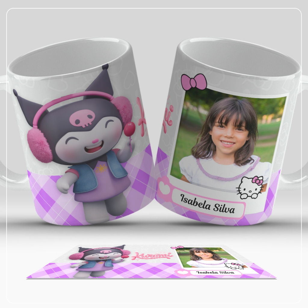 Caneca de Polímero Personalizada Hello Kitty-Presente dias das Crianças
