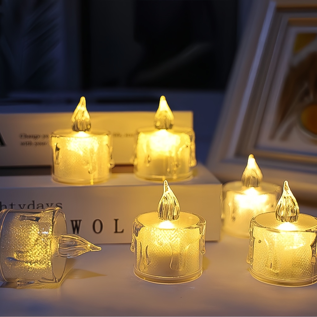 3 Peças Mini Cristal Transparente Velas Luz Led Eletrônica Decorativa