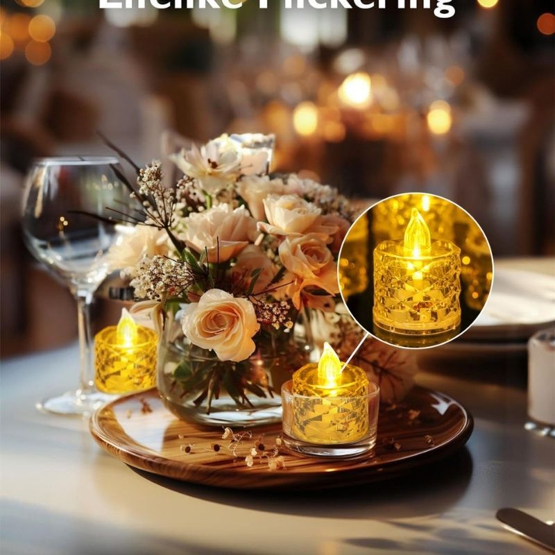 12 Kit Mini Hengling Cristal Transparente Velas Luz Led Eletrônica Decorativa