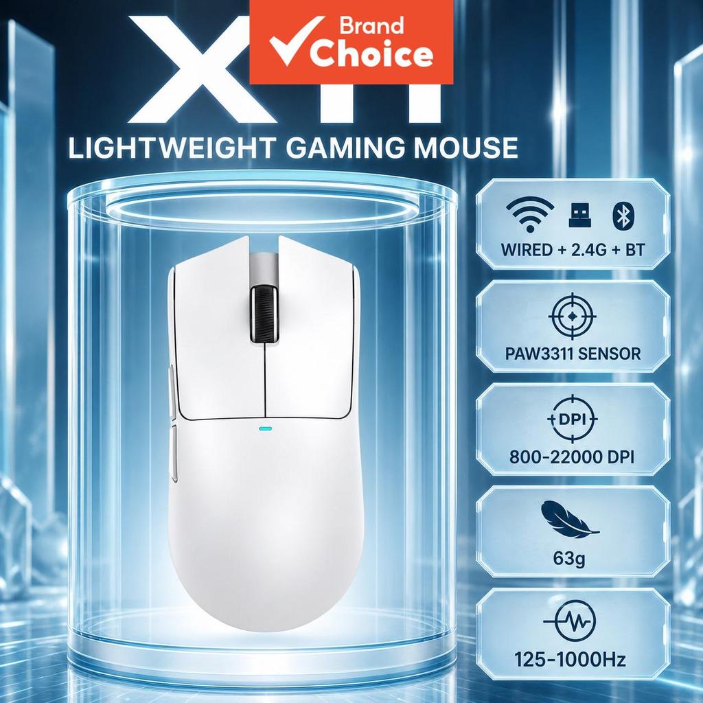 Mouse Gamer Óptico ATTACK SHARK X11 PAW3311, Sensor Óptico, 6 Níveis de DPI Ajustáveis, 63g Ultra Leve, Mouse para Jogos