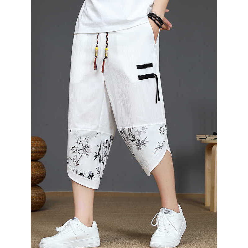 Estilo chinês calças cortadas masculinas verão fino luz luxo solto tamanho grande Shorts na moda nacional 2025 novas cal
