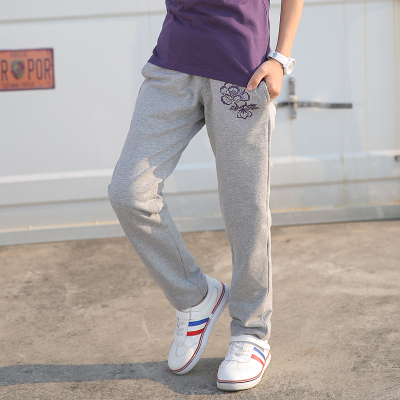 Nova primavera outono meninas calças esportivas finas puro algodão fino-ajuste em linha reta Sweatpants médio grande cal