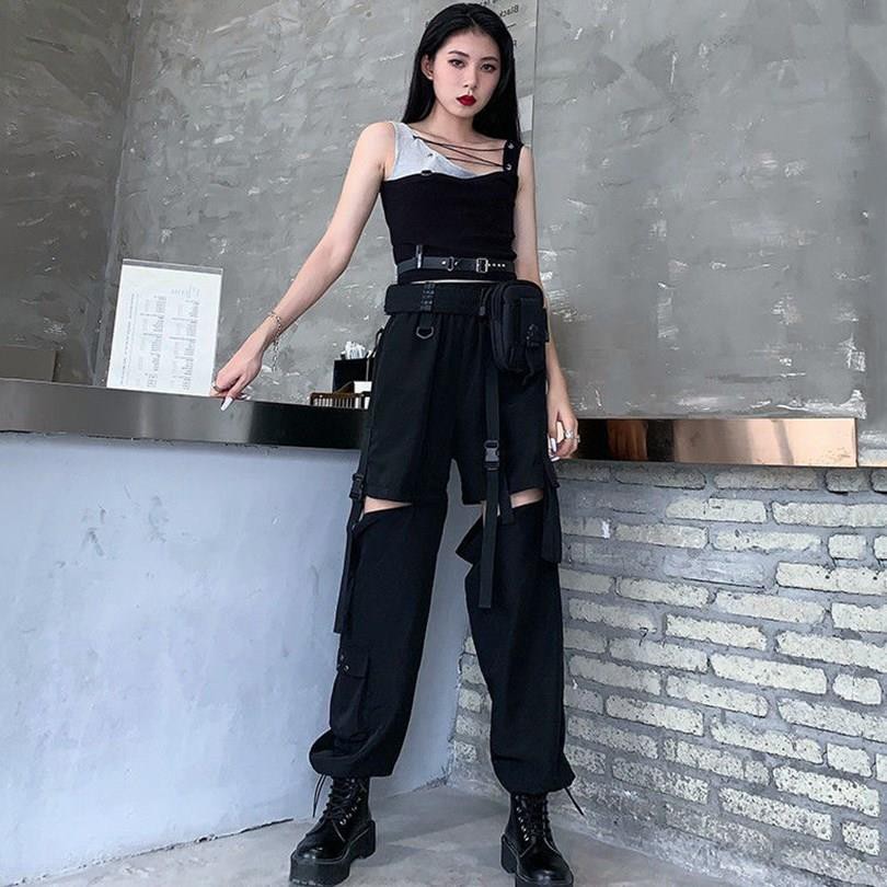 (Liu) 2020 Nova Aluna Coreana Preta De Cintura Alta Solta E Fina Legging Reta Destac Vel Ferramentas Cal A Casual Feminin