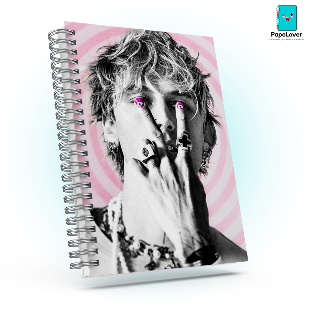 Caderno Machine Gun Kelly MGK com brinde especial e opção de agenda - Capa dura, impressão HD.