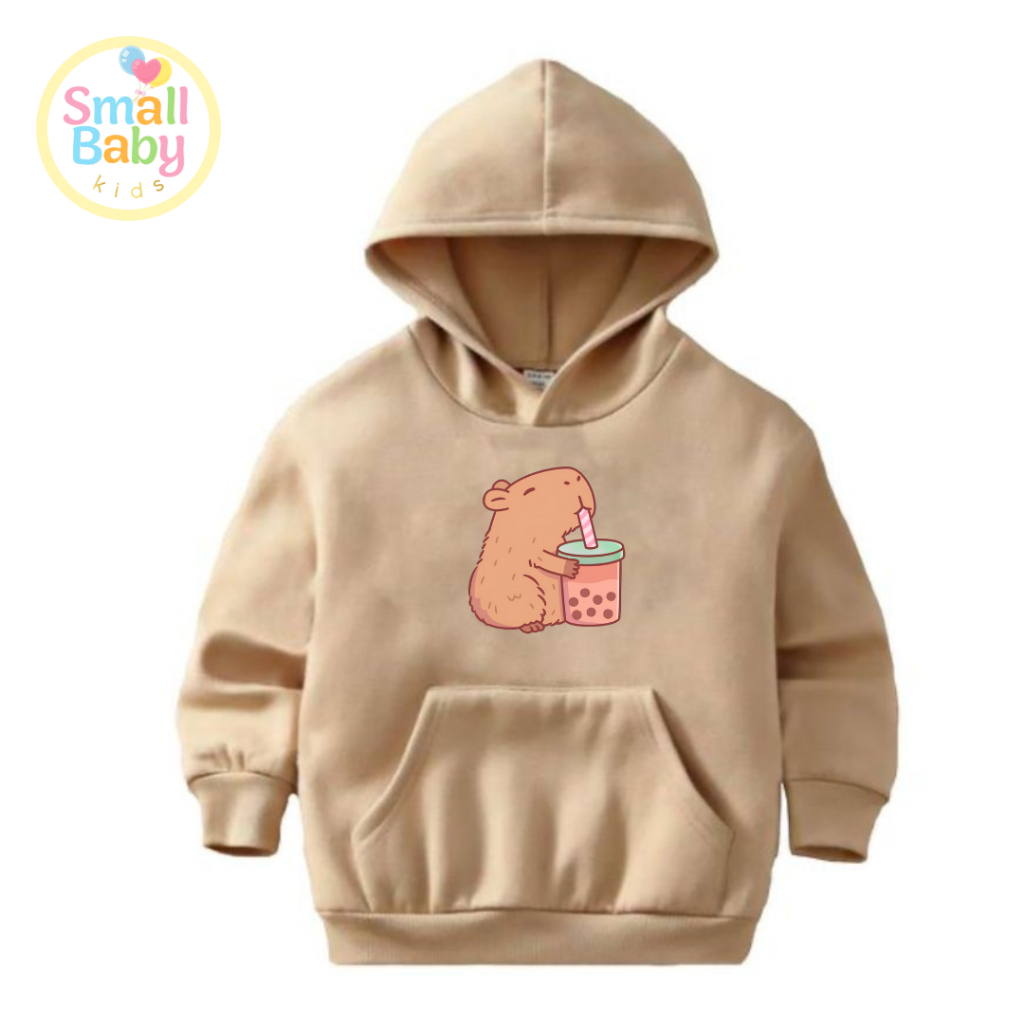 Blusa Moletom Infantil Juvenil Capivara Zen Bebendo Suquinho Estampado Com Capuz Canguru Peluciado