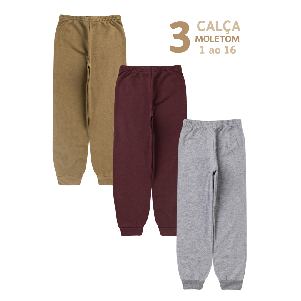 3 Calças Infantil Juvenil Escolar Moletom Menino Menina Calça Inverno Peluciada 1 ao 16