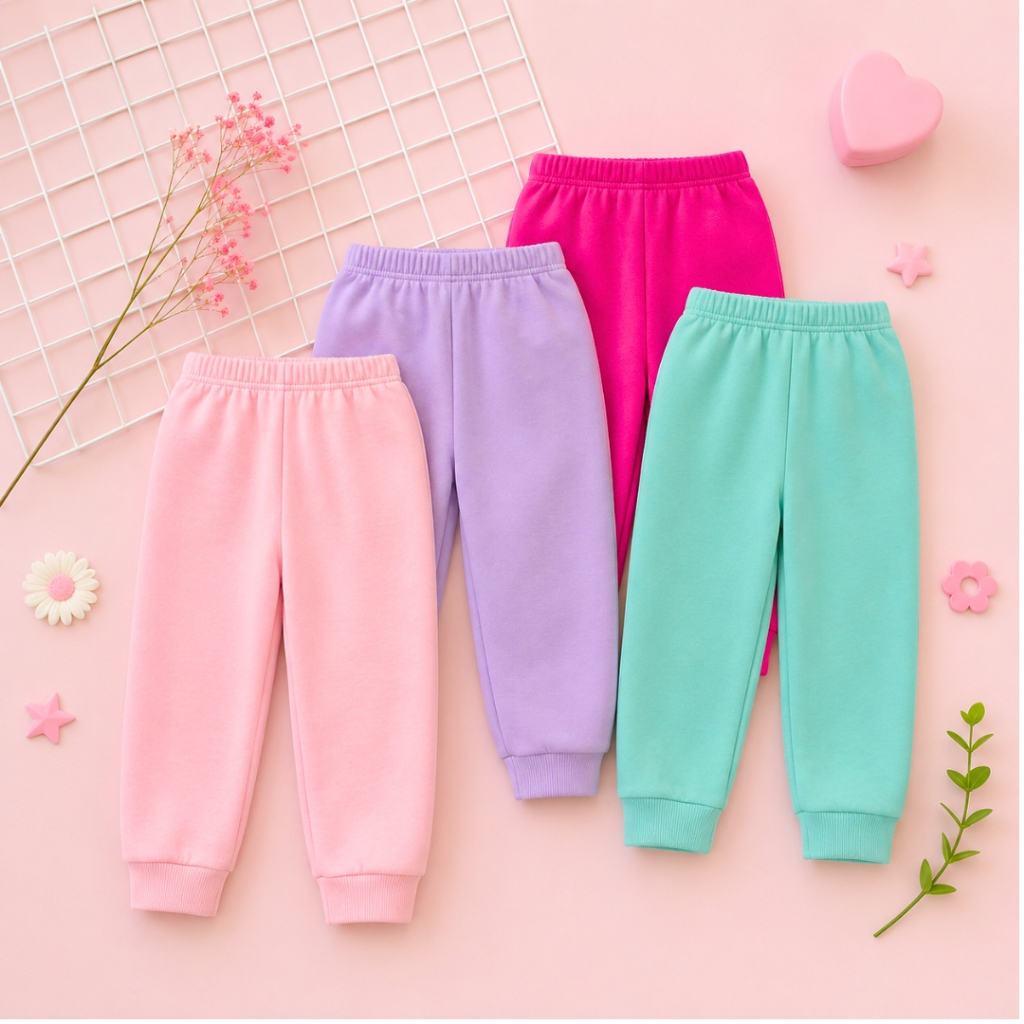 Kit 4 Calça de Moletom Infantil Feminina Flanelada Peluciada Quente Roupa de Menina Bebê e Juvenil Meia Estação Inverno