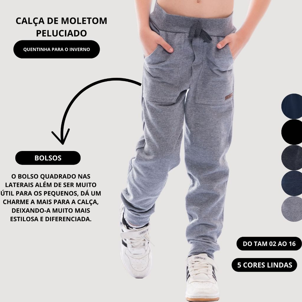 Calça Slim Moletom Peluciado Infantil/Juvenil Menino 315-A