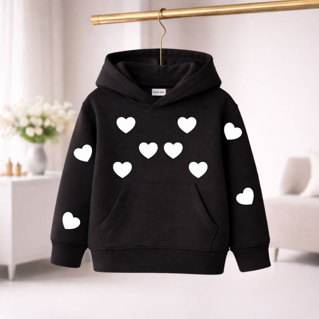 Moletom Infantil Juvenil Com Capuz Corações Moda Inverno Peluciado Moda Inverno Casaco Canguru