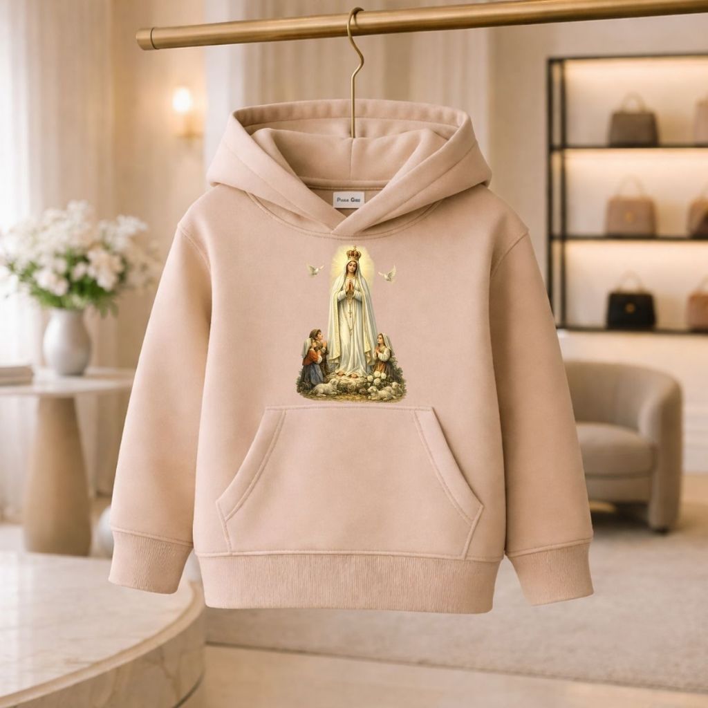 Moletom Canguru Inverno Infanto Juvenil Devoção Nossa Senhora Blusa De Frio Católica Cristã Capuz Bolso Peluciada
